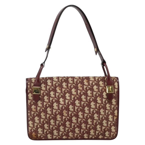 Christian Dior Trotter Canvas Shoulder Bag Red Gold Auth 142897
