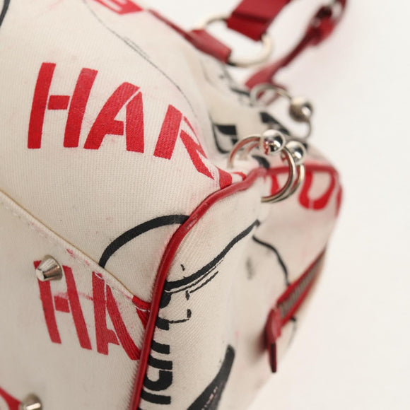 Christian Dior Hardcore Boston Bag Canvas White Red Auth 142899A