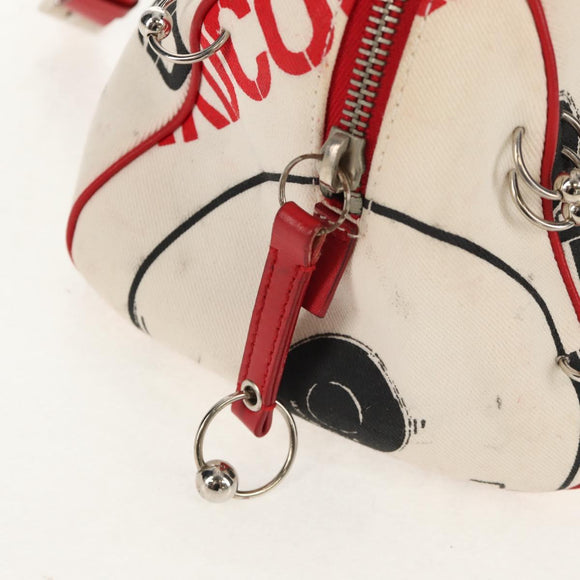 Christian Dior Hardcore Boston Bag Canvas White Red Auth 142899A