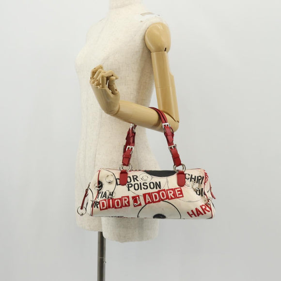 Christian Dior Hardcore Boston Bag Canvas White Red Auth 142899A