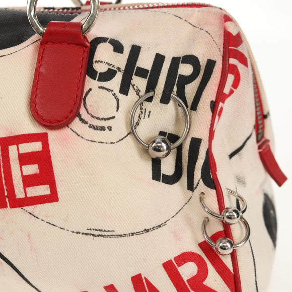 Christian Dior Hardcore Boston Bag Canvas White Red Auth 142899A