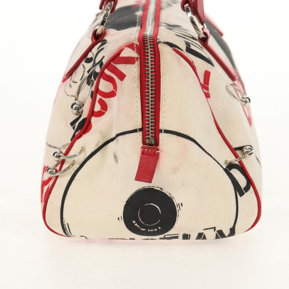 Christian Dior Hardcore Boston Bag Canvas White Red Auth 142899A