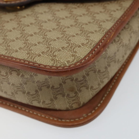 CELINE Macadam Canvas Shoulder Bag PVC Beige Gold Auth 142901