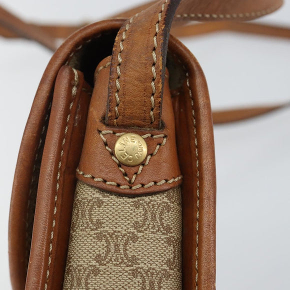 CELINE Macadam Canvas Shoulder Bag PVC Beige Gold Auth 142901