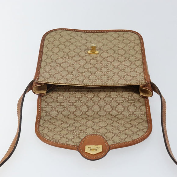 CELINE Macadam Canvas Shoulder Bag PVC Beige Gold Auth 142901