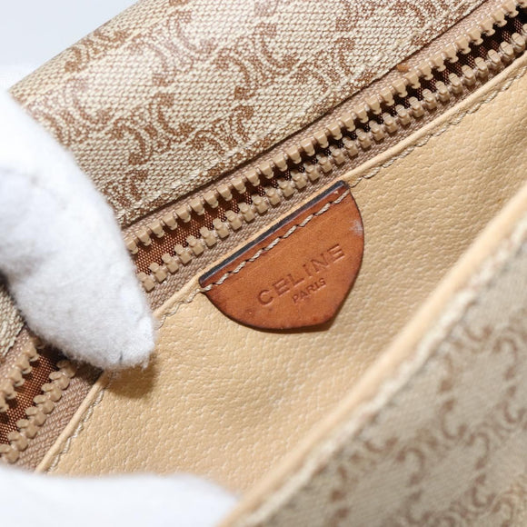CELINE Macadam Canvas Shoulder Bag PVC Beige Gold Auth 142901