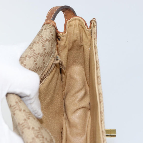 CELINE Macadam Canvas Shoulder Bag PVC Beige Gold Auth 142901
