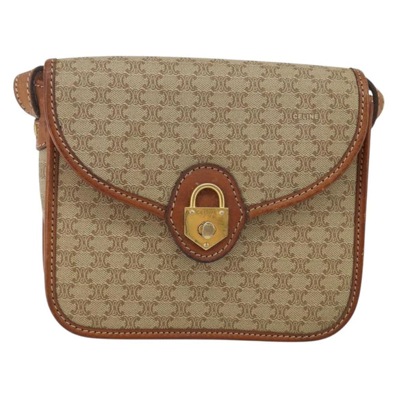 CELINE Macadam Canvas Shoulder Bag PVC Beige Gold Auth 142901