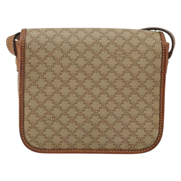 CELINE Macadam Canvas Shoulder Bag PVC Beige Gold Auth 142901