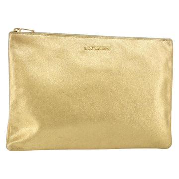 SAINT LAURENT Clutch Bag Leather Gold 328517 Auth 142902