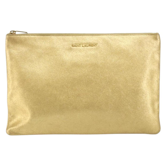 SAINT LAURENT Clutch Bag Leather Gold 328517 Auth 142902