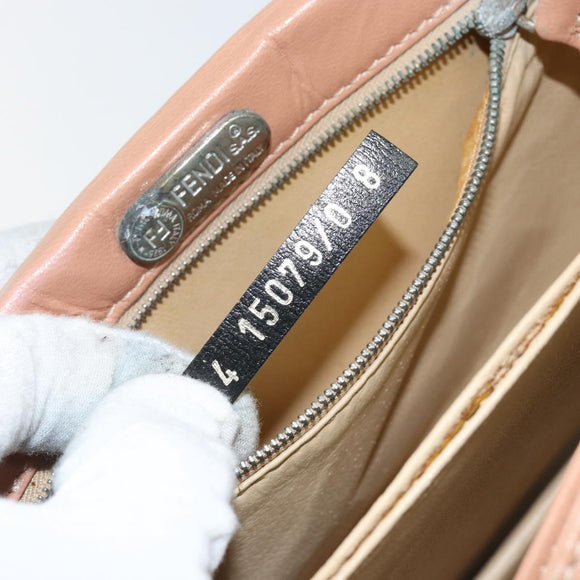 FENDI Shoulder Bag Leather Pink Silver Auth 142903