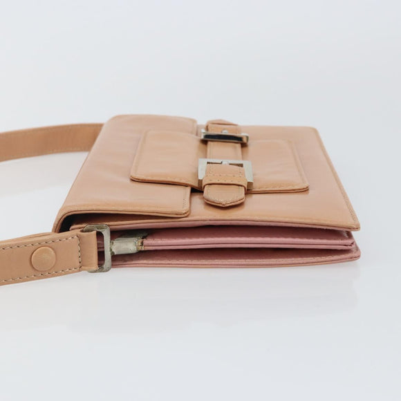 FENDI Shoulder Bag Leather Pink Silver Auth 142903