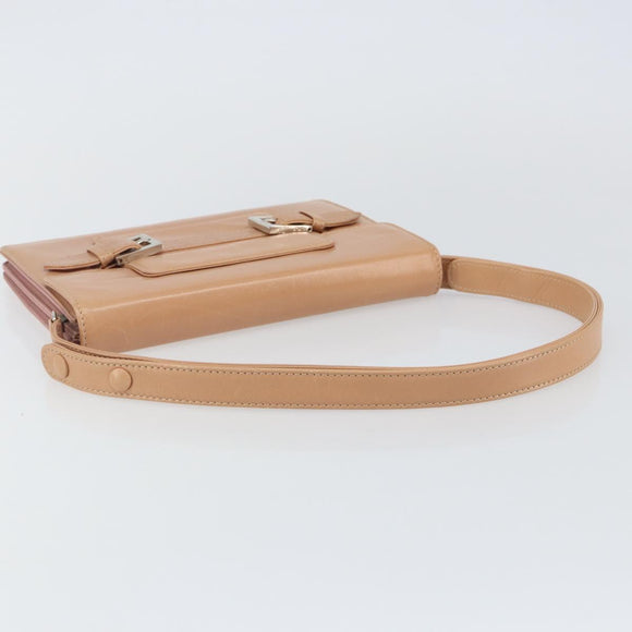 FENDI Shoulder Bag Leather Pink Silver Auth 142903