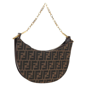 FENDI Zucca Canvas Chain Shoulder Bag Black Brown Auth 142905V