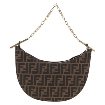 FENDI Zucca Canvas Chain Shoulder Bag Black Brown Auth 142905V - 0