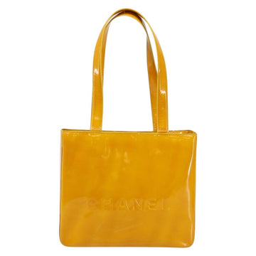 CHANEL Tote Bag Patent leather Yellow Gold CC Auth 142937 - 0