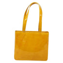 CHANEL Tote Bag Patent leather Yellow Gold CC Auth 142937-3