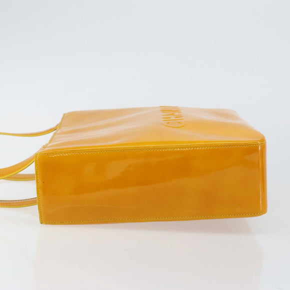 CHANEL Tote Bag Patent leather Yellow Gold CC Auth 142937