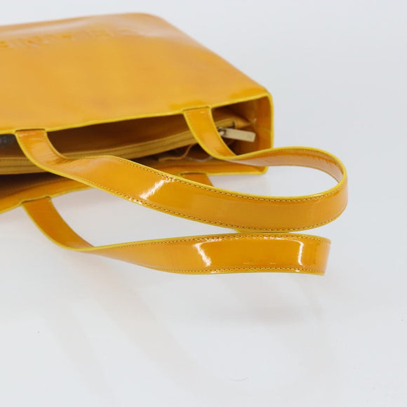 CHANEL Tote Bag Patent leather Yellow Gold CC Auth 142937