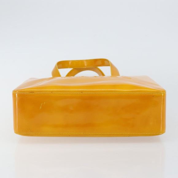 CHANEL Tote Bag Patent leather Yellow Gold CC Auth 142937