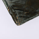CHANEL Matelasse Clutch Bag Velor Green Gold CC Auth 142939-15