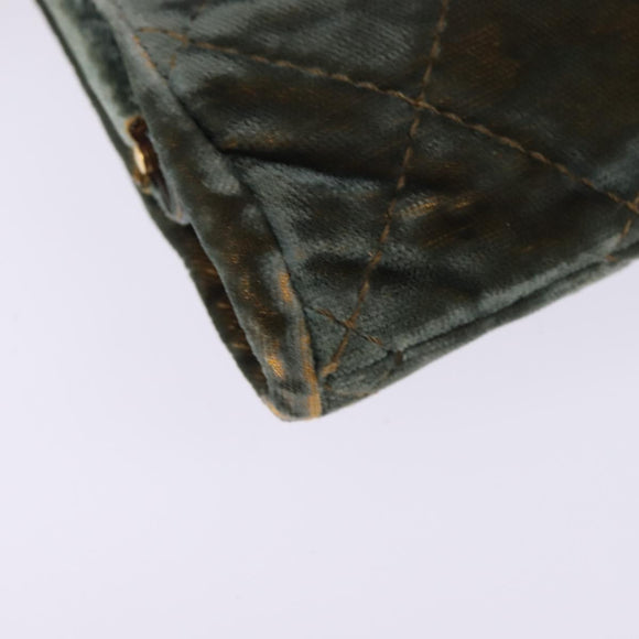 CHANEL Matelasse Clutch Bag Velor Green Gold CC Auth 142939