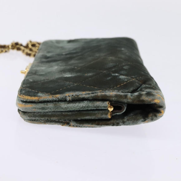 CHANEL Matelasse Clutch Bag Velor Green Gold CC Auth 142939