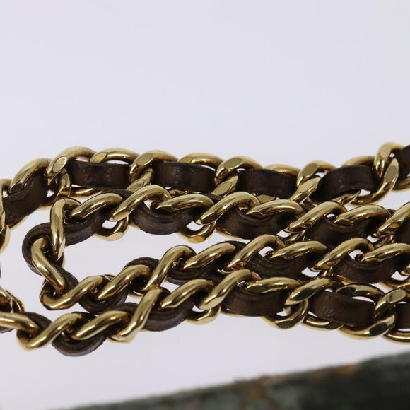 CHANEL Matelasse Clutch Bag Velor Green Gold CC Auth 142939