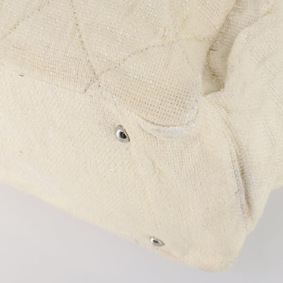 CHANEL Paris Biarritz GM Tote Bag Coated Canvas White Silver CC Auth 142940