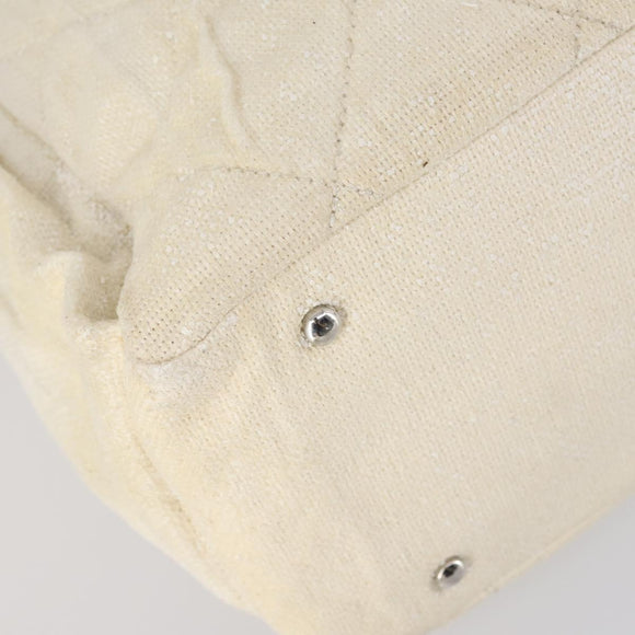 CHANEL Paris Biarritz GM Tote Bag Coated Canvas White Silver CC Auth 142940