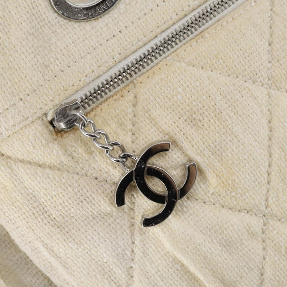 CHANEL Paris Biarritz GM Tote Bag Coated Canvas White Silver CC Auth 142940