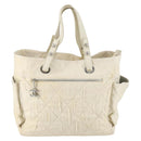 CHANEL Paris Biarritz GM Tote Bag Coated Canvas White Silver CC Auth 142940-13