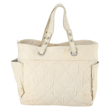 CHANEL Paris Biarritz GM Tote Bag Coated Canvas White Silver CC Auth 142940 - 0