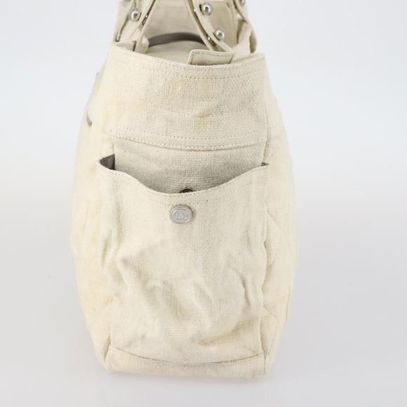 CHANEL Paris Biarritz GM Tote Bag Coated Canvas White Silver CC Auth 142940