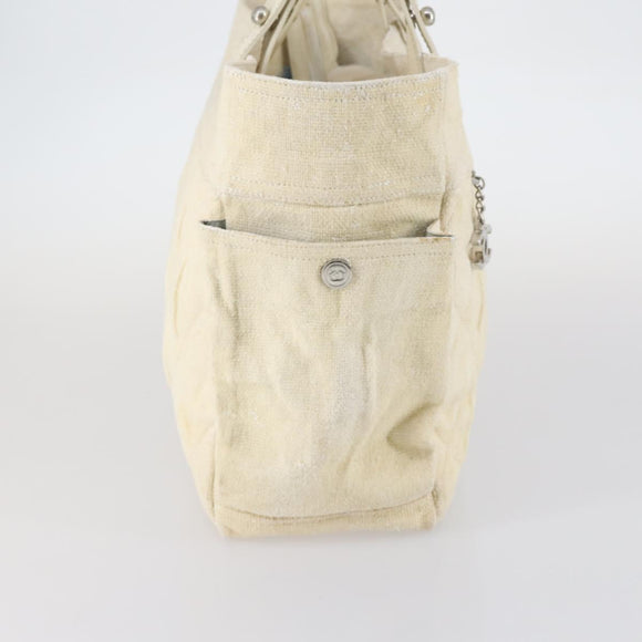 CHANEL Paris Biarritz GM Tote Bag Coated Canvas White Silver CC Auth 142940