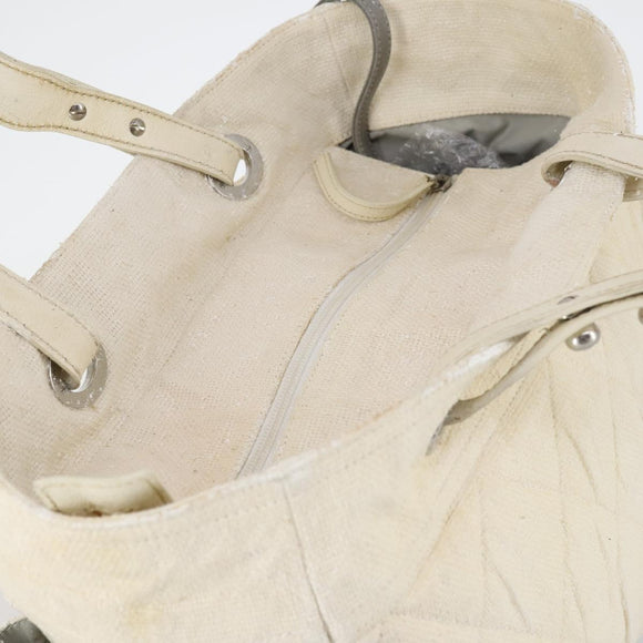 CHANEL Paris Biarritz GM Tote Bag Coated Canvas White Silver CC Auth 142940