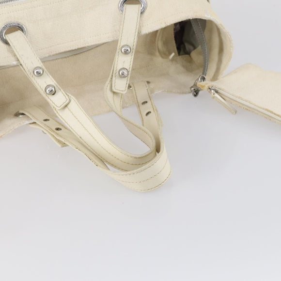 CHANEL Paris Biarritz GM Tote Bag Coated Canvas White Silver CC Auth 142940