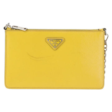 PRADA Chain Shoulder Bag Safiano leather Yellow Silver Auth 142941 - 0