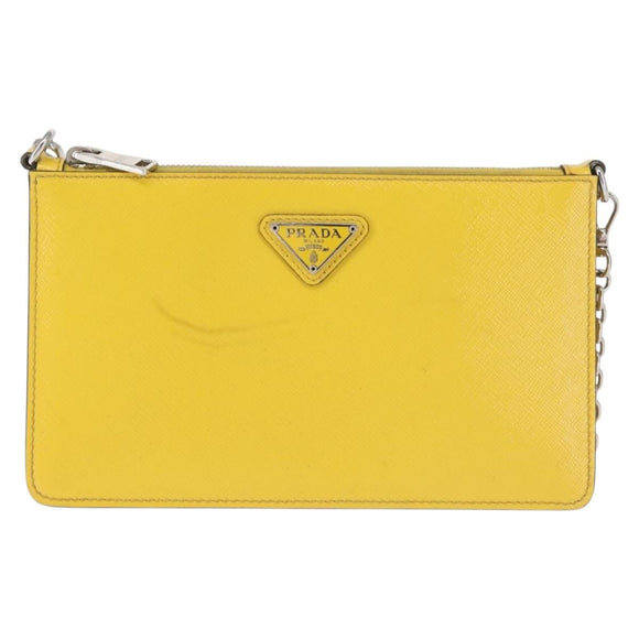 PRADA Chain Shoulder Bag Safiano leather Yellow Silver Auth 142941