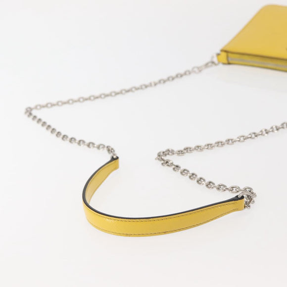 PRADA Chain Shoulder Bag Safiano leather Yellow Silver Auth 142941
