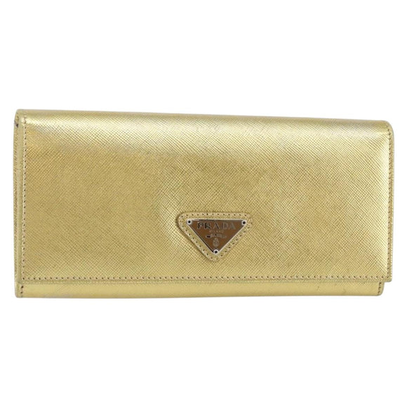 PRADA Long Wallet Safiano leather Gold Auth 142948