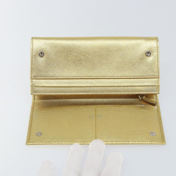 PRADA Long Wallet Safiano leather Gold Auth 142948