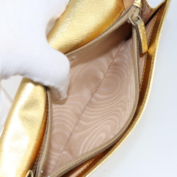 PRADA Long Wallet Safiano leather Gold Auth 142948