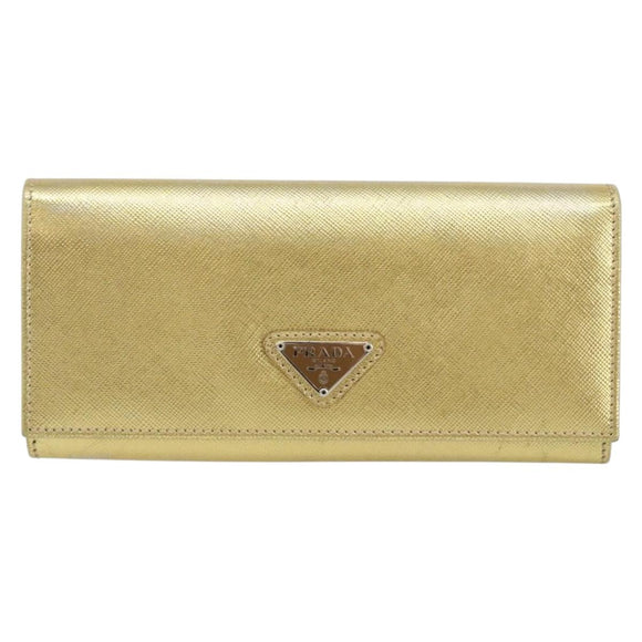 PRADA Long Wallet Safiano leather Gold Auth 142948
