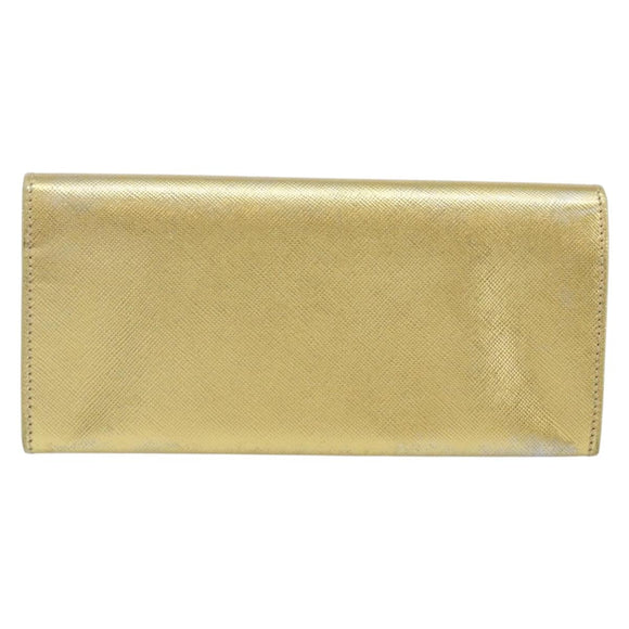 PRADA Long Wallet Safiano leather Gold Auth 142948
