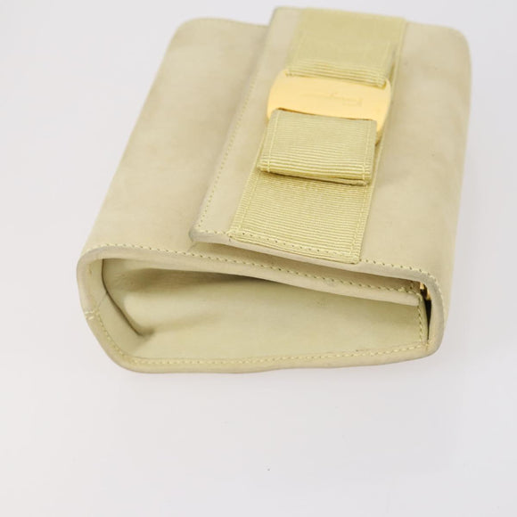 Salvatore Ferragamo Gancini Vala Bag Leather 3Set Beige Black white Auth 142965