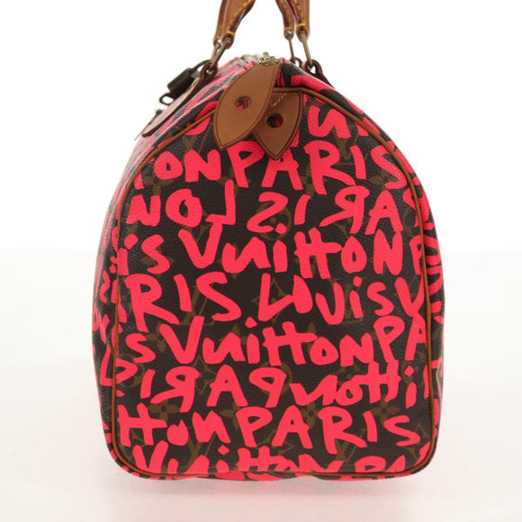 LOUIS VUITTON Monogram Graffiti Speedy 30 Hand Bag Pink M93704 LV Auth 142972V