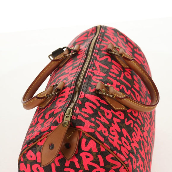 LOUIS VUITTON Monogram Graffiti Speedy 30 Hand Bag Pink M93704 LV Auth 142972V