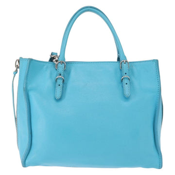 BALENCIAGA Paper Mini Hand Bag Leather 2way Light Blue Silver 357333 Auth 142977 - 0